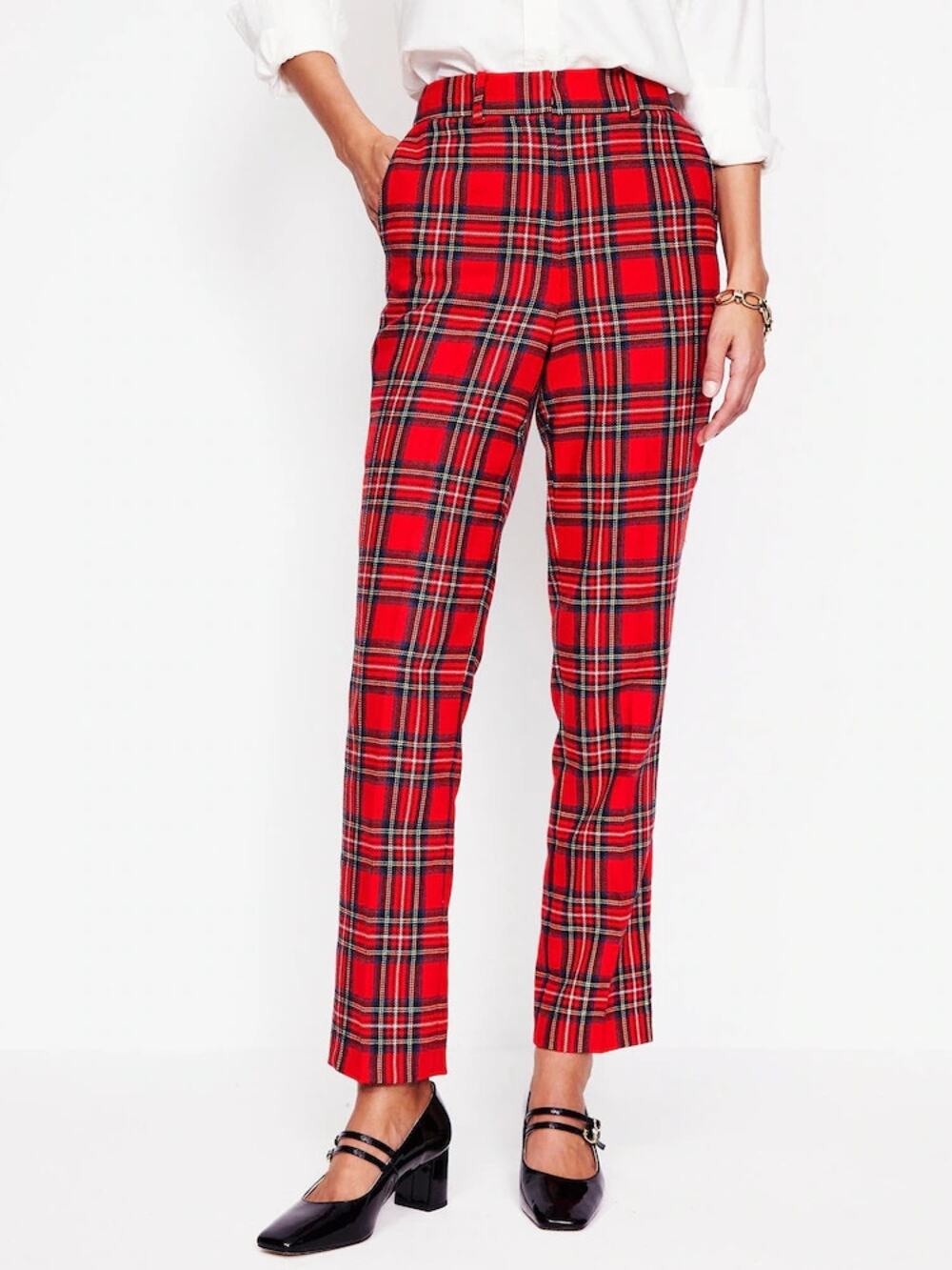 Boden Kew Wool Blend Tartan Plaid Mid-Rise Tapered Trouser Pants Red Women 4 NWT